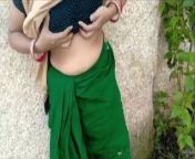 Indian Aunty in green saree sex outdoors from mom son in saree sex